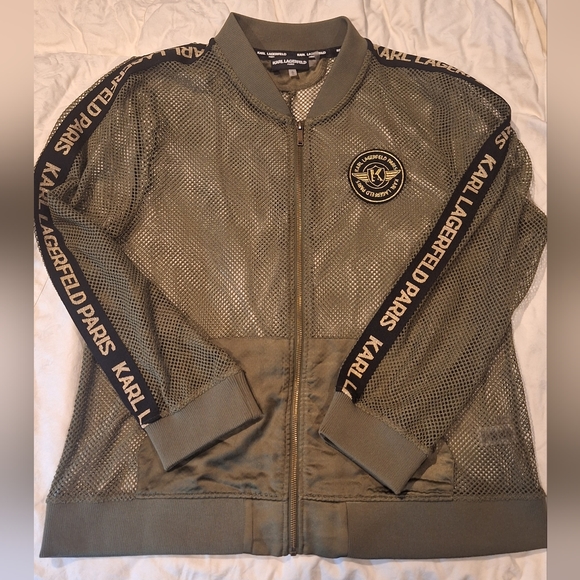 Karl Lagerfeld ParisLogo-Detail Mesh Bomber Jacket - Picture 2 of 12
